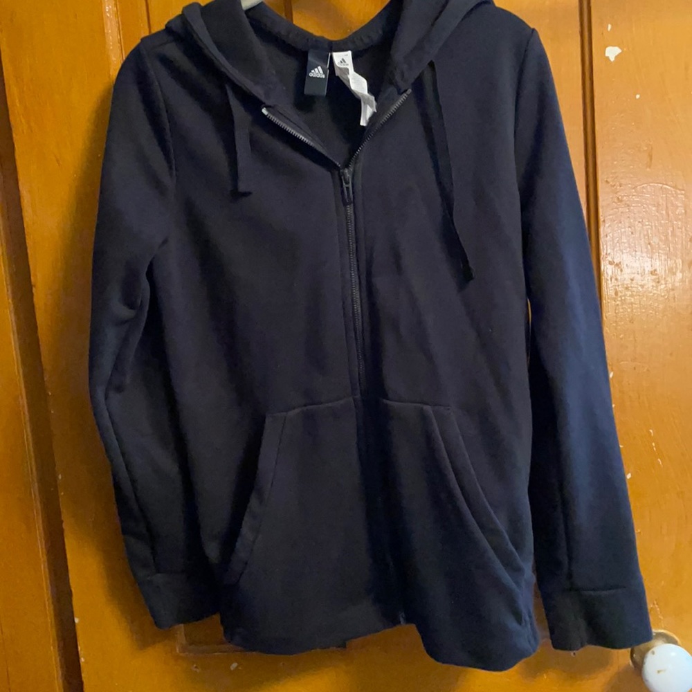 Black Adidas women’s medium zip up hooded sweatshirt